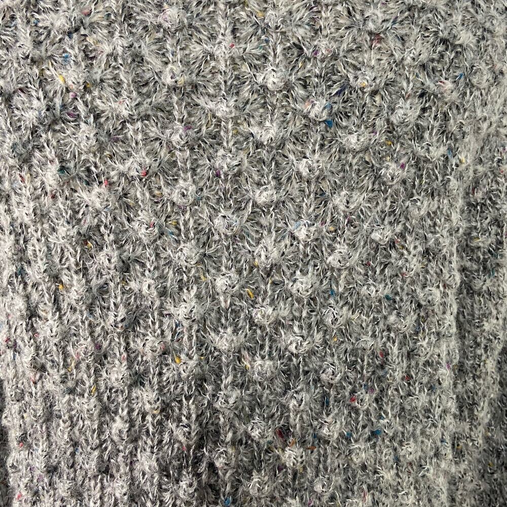 Vintage Le Roy Pom Pom Knit Cardigan Gray Wool Open Front Preppy Twee Size L - Picture 7 of 10